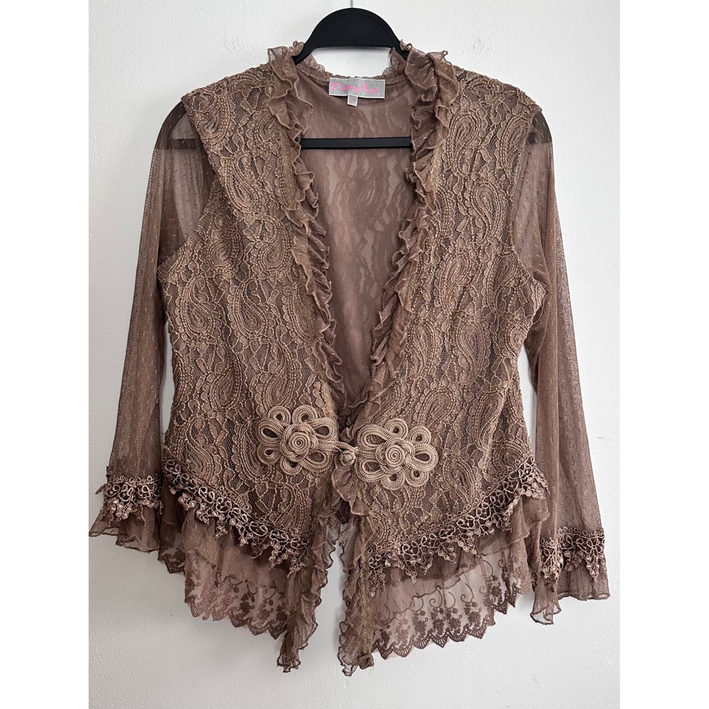Lace Ruffle Cardigan Silk Blend Victorian Whimsigoth Romantic Fairy Grunge Large